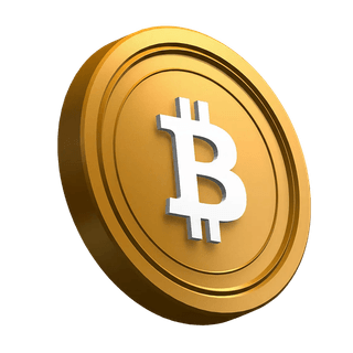 Moneda de Bitcoin (BTC) ligeramente ladeada en el diseño de la sección hero